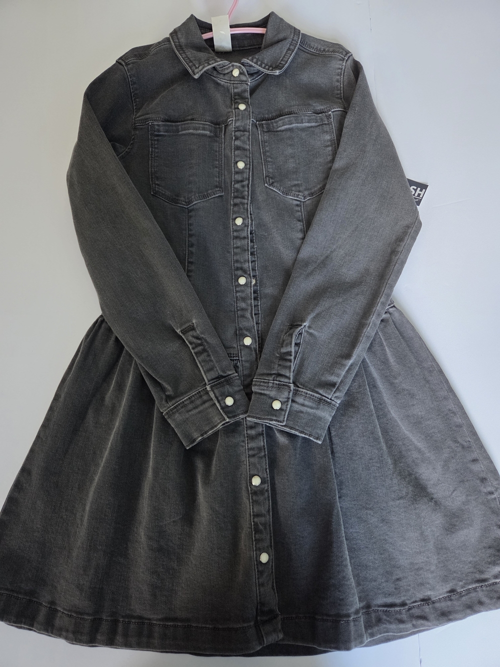 OshKosh Girls' Black Denim Snap Front Dress S8